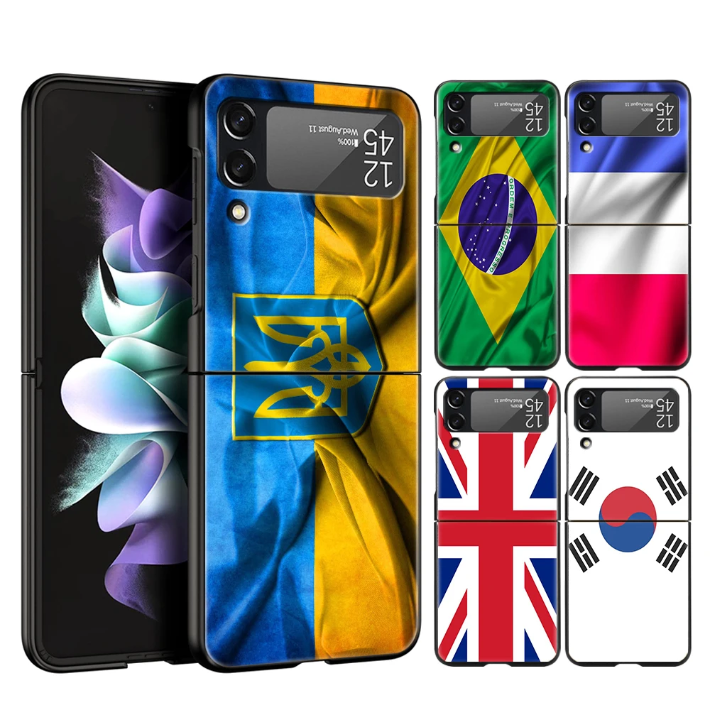 

Жесткий чехол для телефона из поликарбоната с национальным флагом RU FR UK для Samsung Galaxy ZFlip 4, черный противоударный чехол для Samsung Z Flip 3 5G Shell