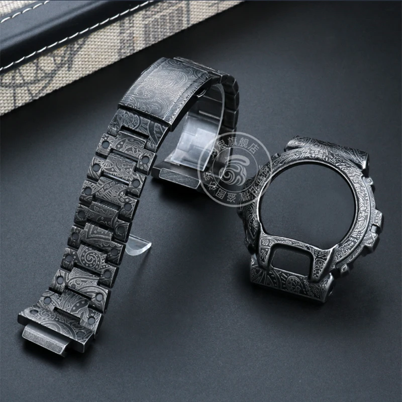 

Для Casio G-SHOCK Заправляемый металлический чехол ремешок DW-6600/6900/6903 series Изысканная сталь Пейсли антикварная фотография доступ