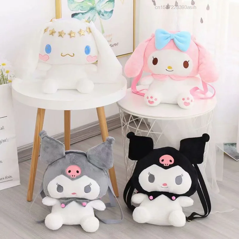 Sanrio Hello Kitty Plush Shoulder Bag Cinnamoroll Kuromi My Melody Plush Backpack Doll Kawaii Tote Crossbody Bag