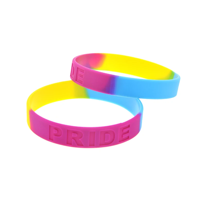 

OBH 50PCS LGBT Rainbow Color Debossed Pansexual Pride Silicone Wristband