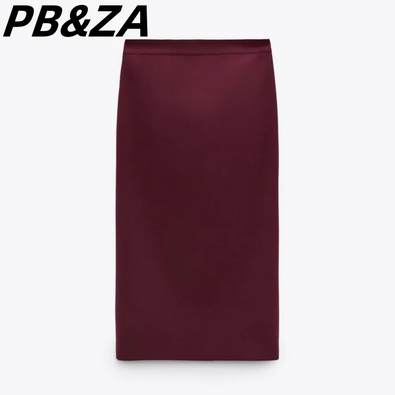 

PB&ZA 2023 Women's New Straight Skirt High Waist Looks Slender Mid-length Back Slit Package Hip Midi One Step Skirt 2369707