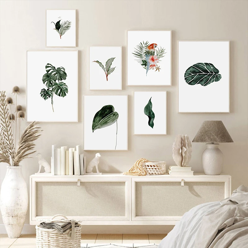 

Настенная картина с изображением листьев, попугаев и листьев