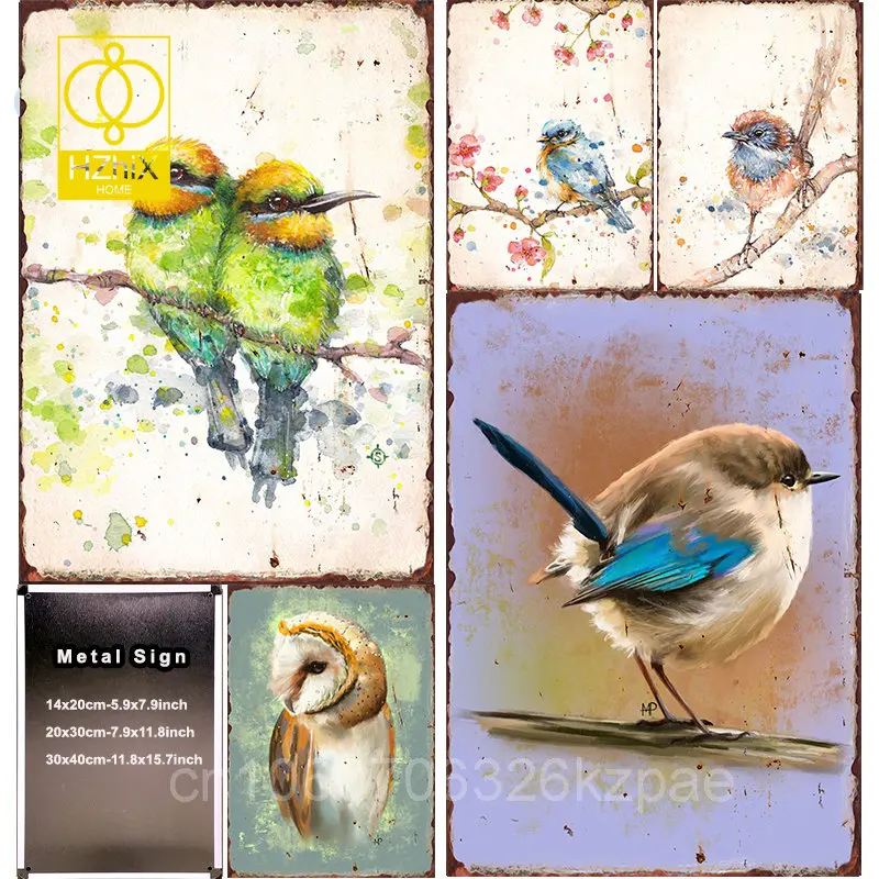 

Bird Metal Tin Plate Sign Plaque Vintage Mural Wall Art Decor Animals Birds Iron Painting Posters Sticker for Pub Home Farmhouse
