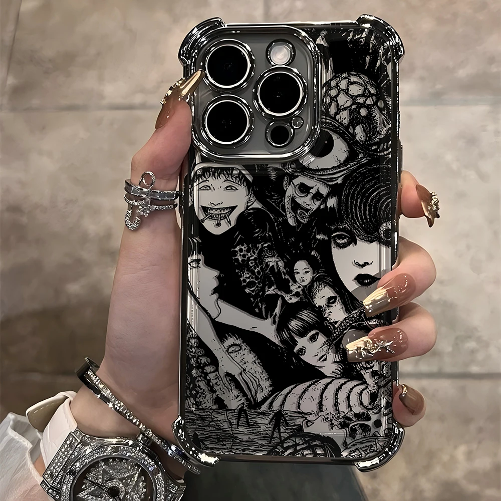 Junji Ito horror Hot comics Plating Case for Oppo Realme C55 C53 C30 C35 C33 C31 9 7 5 5S Pro Plus 4G 5G Anti-Fall Airabag Cover
