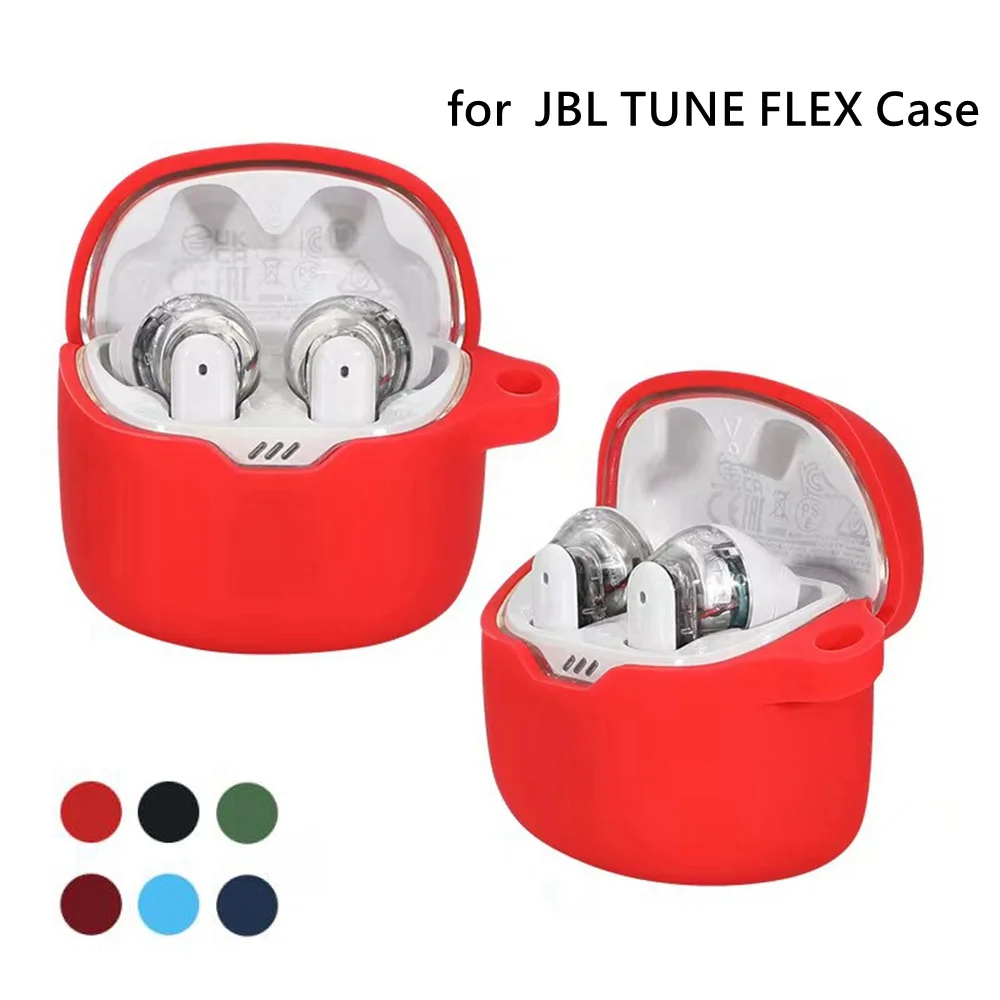 

Silicone Case For JBL TUNE FLEX Case Simple Solid color Anti-drop Protection Earphone Cover Charging Box shell with hook