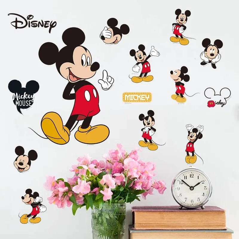 

Наклейки «Микки Маус» из мультфильма Disney, Настенные обои для детской комнаты, самоклеящиеся водонепроницаемые наклейки на стену