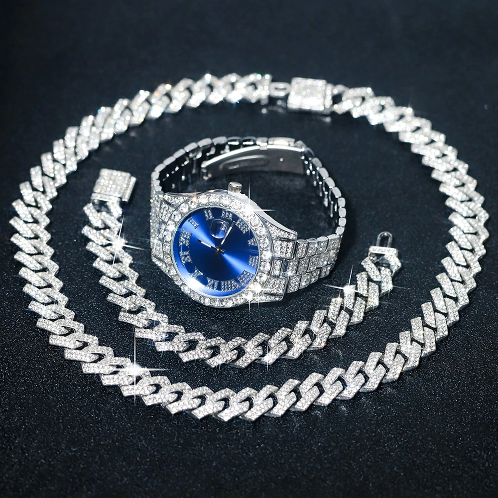 Набор мужских серебряных часов в стиле хип-хоп панк 3 шт.