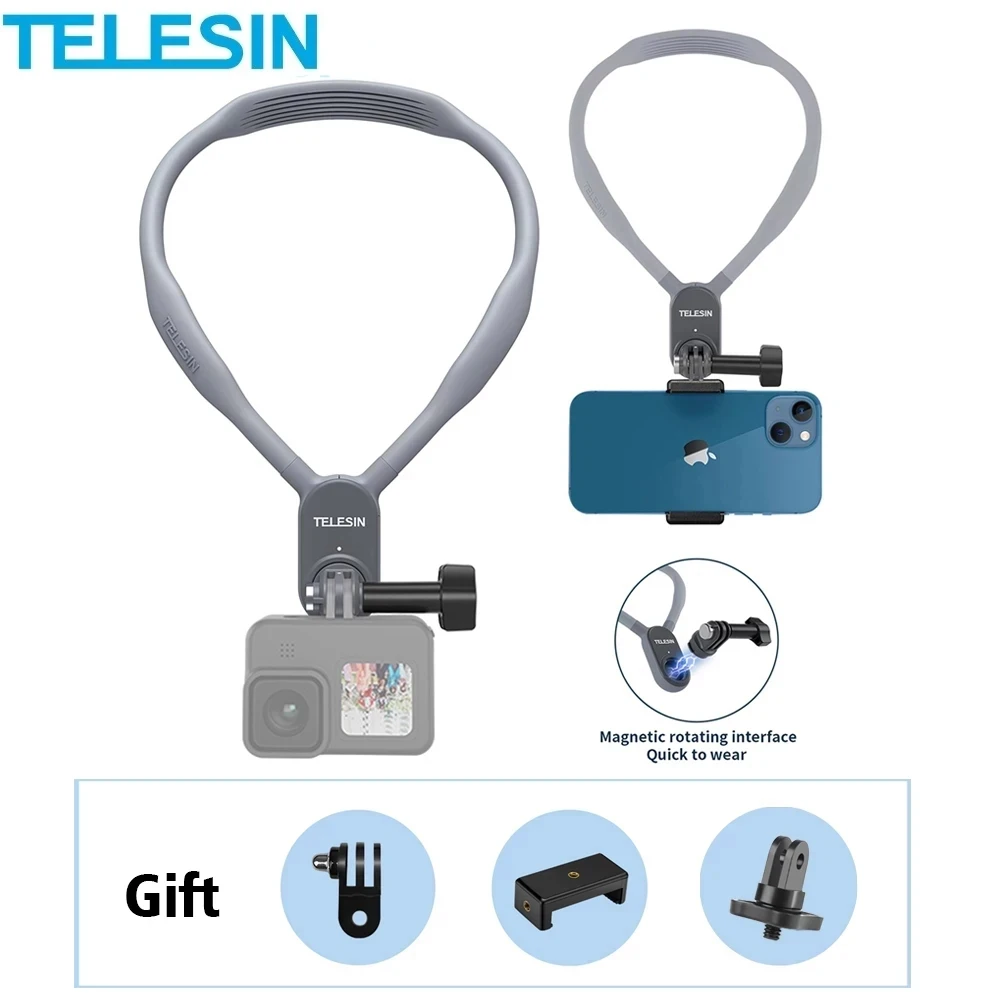 

Магнитный шейный кронштейн TELESIN для GoPro Hero 12 11 10 9 Insta360 X3 GO2 DJI Action 3 4, шейный держатель для камеры для iPhone 14 13