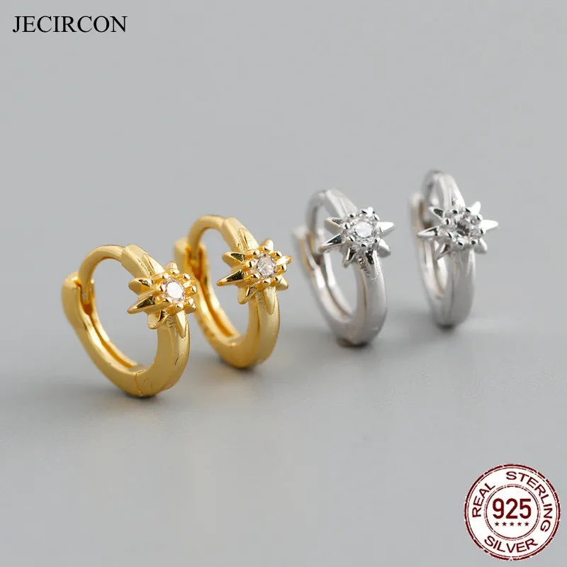 

JECIRCON 6.8mm 925 Sterling Silver Star Small Hoop Earrings for Women Simple ins Gold Silver color Small Circle Earrings Jewelry