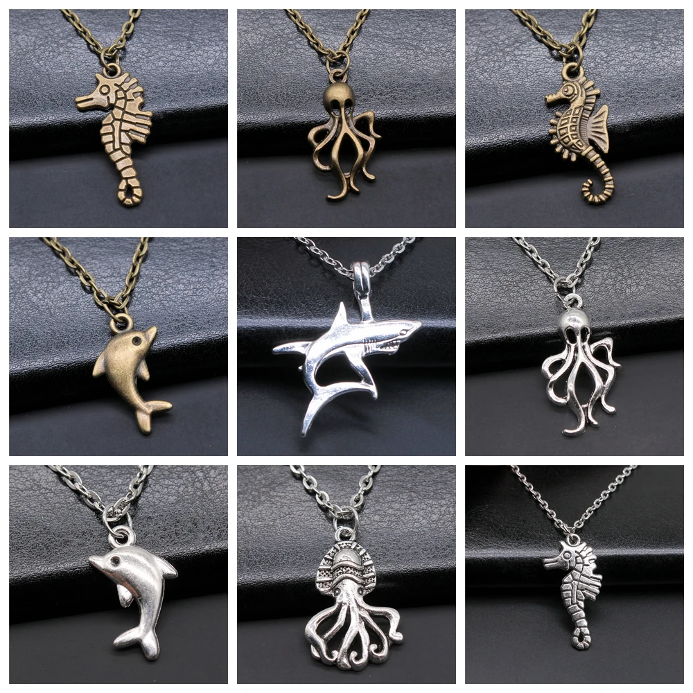 29 Styles Sea Animals Series Marine Style Fashion Necklace Wave Shell Conch Shark Dolphin Octopus Seahorse Necklace For Women