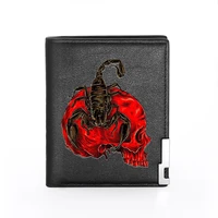 classic scorpion skull printing leather wallet men women billfold slim credit cardid holders short purses