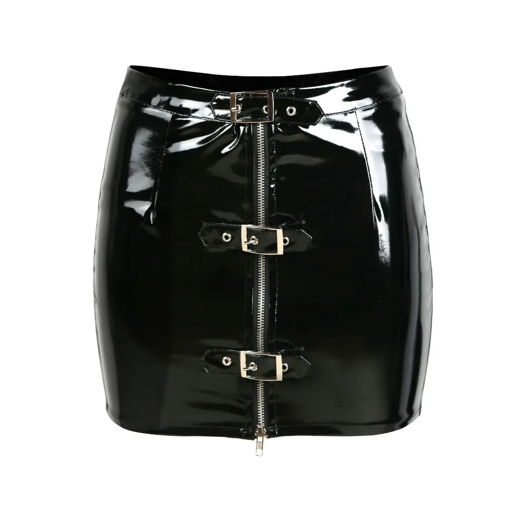 Skirts Summer Pvc Leather Vinyl Skinny Keyhole Bust Zipper Open Gothic Mini Skirts Womens Steampunk
