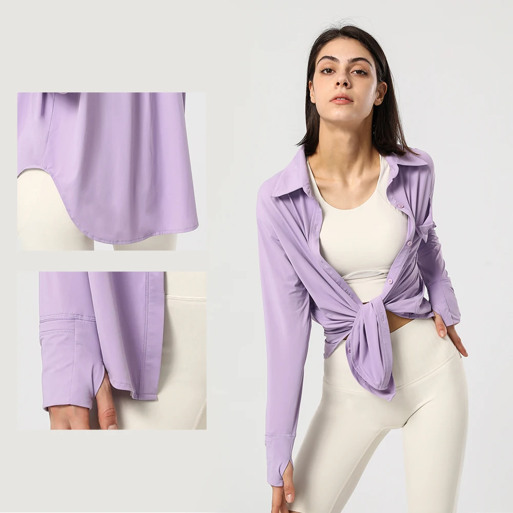 Summer Sun Protection Yoga Shirt Loose Ice Silk Cool Women's UV Protect Clothing Outdoor Sports Climbing Fitness Overshirt