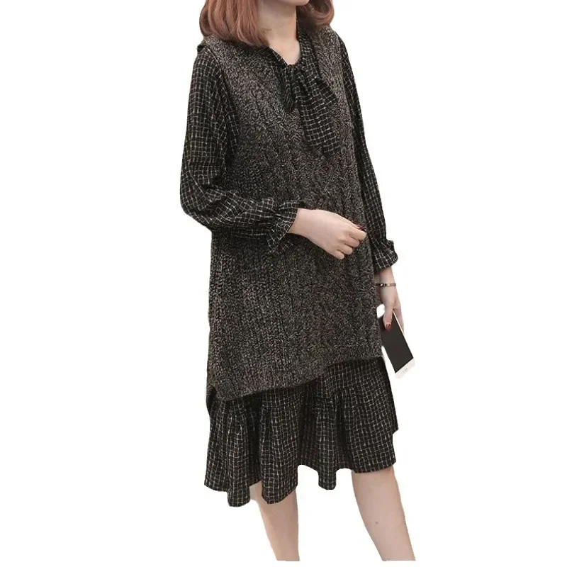 Fashionable Knitted Pullovers Set For Women New Arrival Spring Autumn Loose-Fit Plus Size Vest Sweater And Skirt 2-Piece