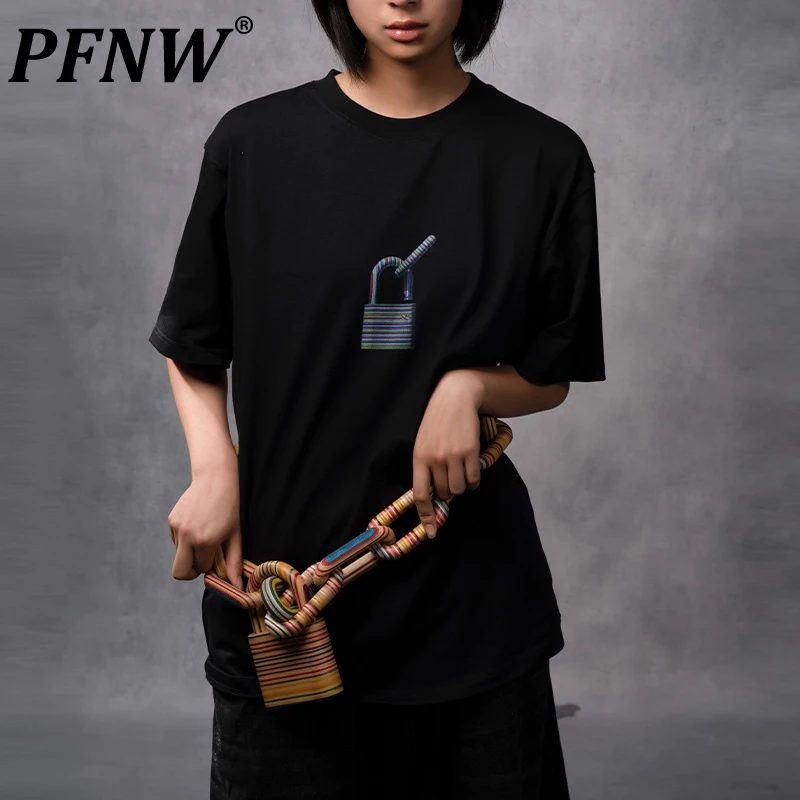 

PFNW Summer Men's Tide Art Chain Darkwear T-shirt Casual Y2K Niche Design Print Creativity Cotton Streetwear Trendy Tees 12A9038