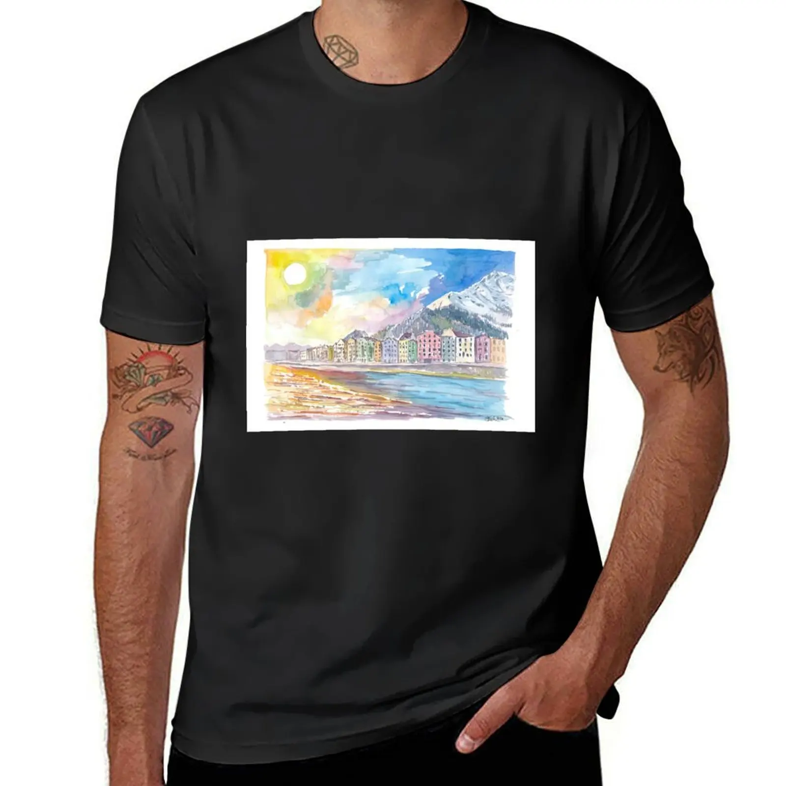 Футболка Innsbruck Tyrol с австрийскими домиками рекой инн и нордкеттом спортивные