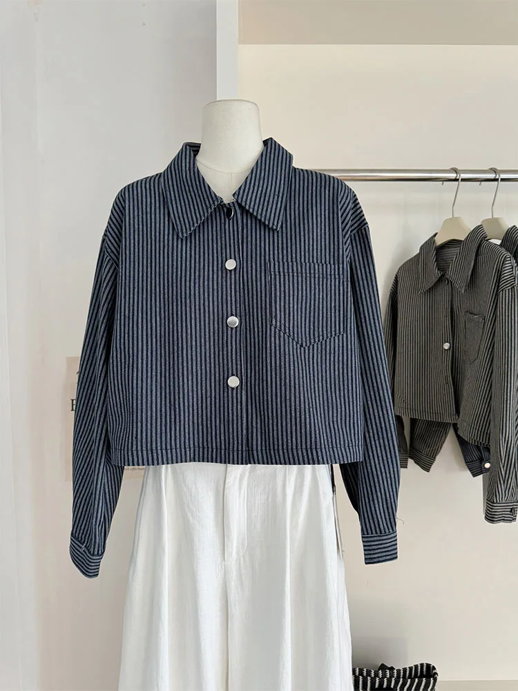 Классическая верхняя одежда в корейском стиле полоску женское тонкое короткое