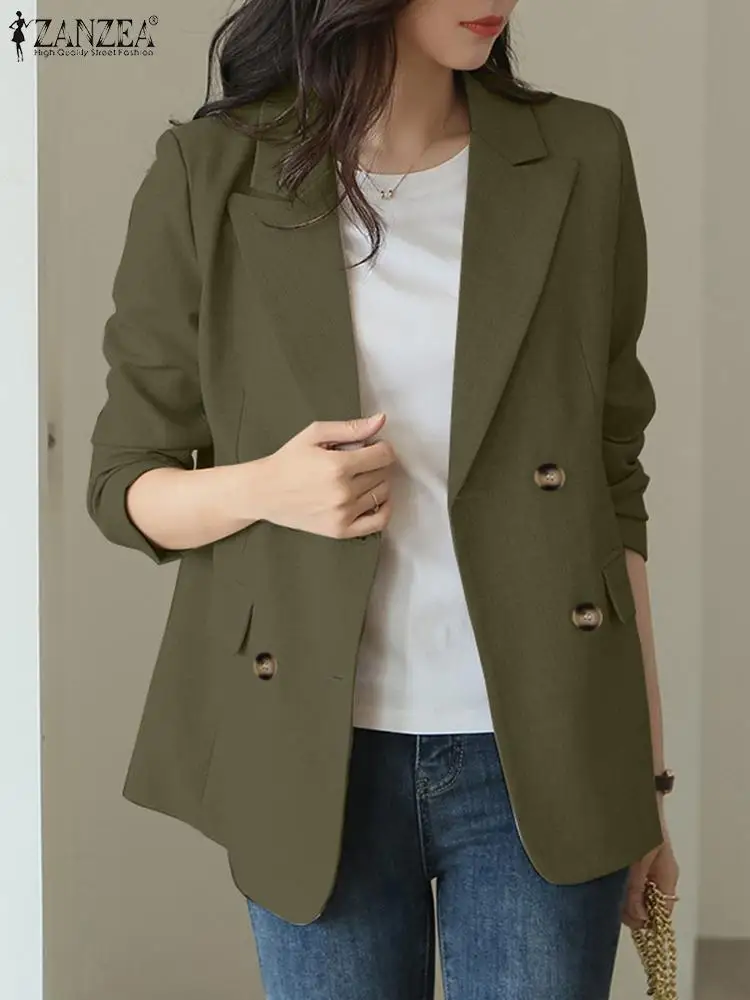 

ZANZEA 2023 Spring Fashion Suits Casual OL Work Outwear Solid Double Breasted Coat Elegant Women Lapel Neck Long Sleeve Blazer