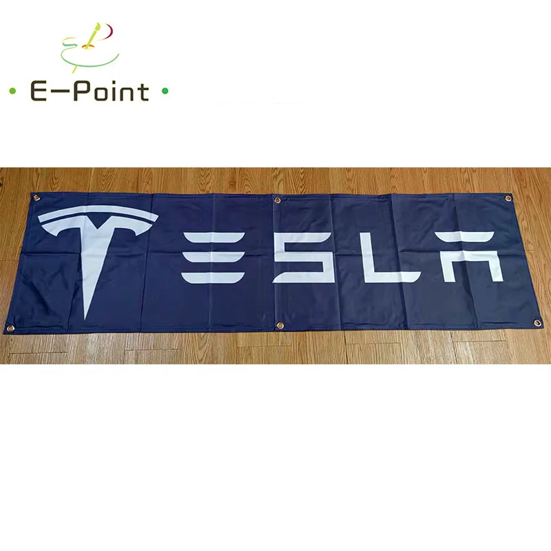 

130GSM 150D Material Tesla White Background Car Banner 1.5ft*5ft (45*150cm) Size for Home Flag Indoor Outdoor Decor yhx117