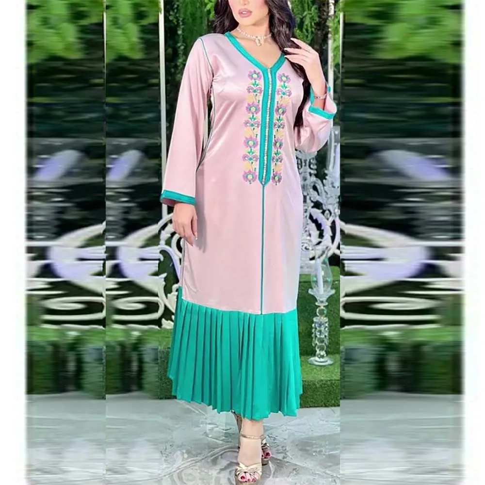 

Women's Dress Long Dress Stitching Pleated Fashion Muslim Party Clothing Dubai Arab Middle East Ethnic Style Autumn Spring New