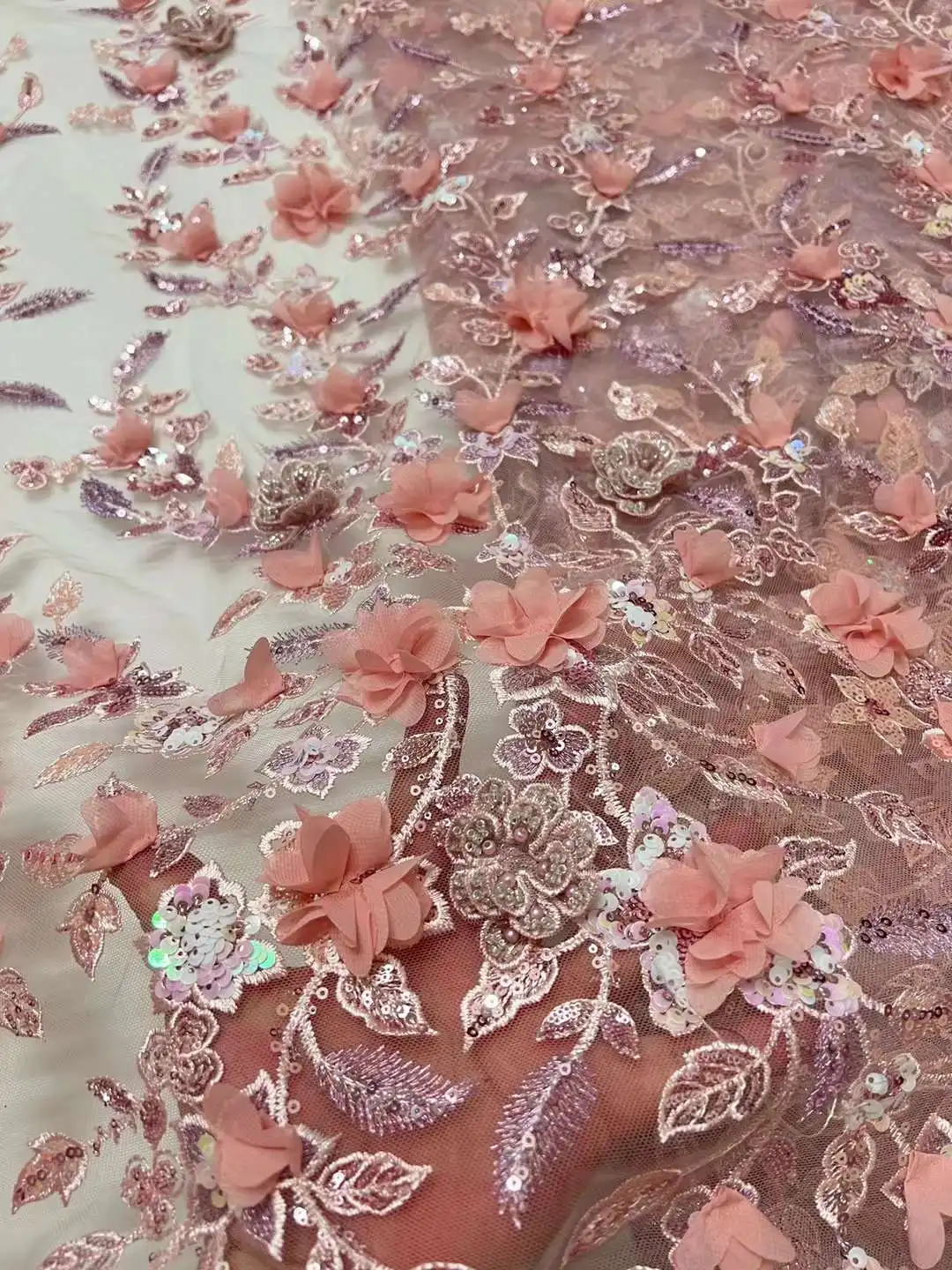 Новая розовая французская Свадебная кружевная 3D Цветочная аппликация вышивка
