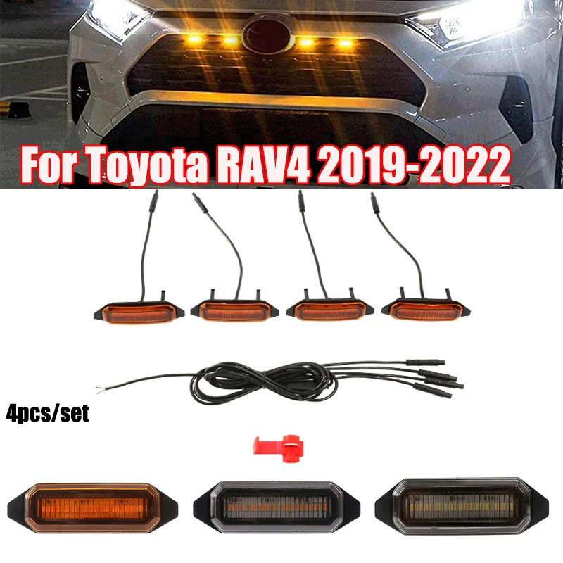 

4Pcs LED Front Grill Lights Strobe Running Lamps for Toyota RAV4 2019-2022 Smoke Lens White Lights Replacement Car Singal Lights