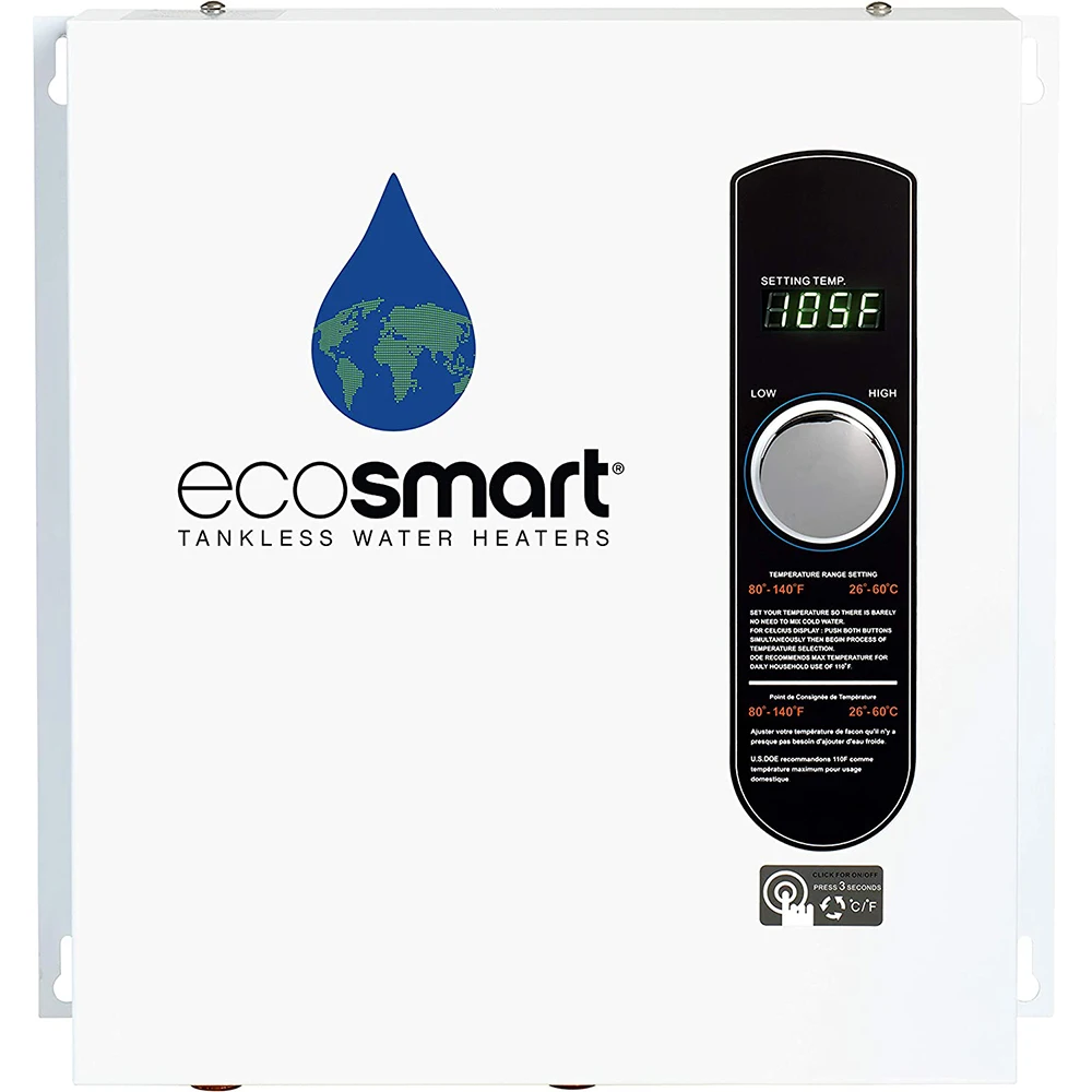 

EcoSmart ECO 27 Electric Tankless Water Heater, 27 KW At 240 Volts, 112.5 Amps with Patented Self Modulating Technology