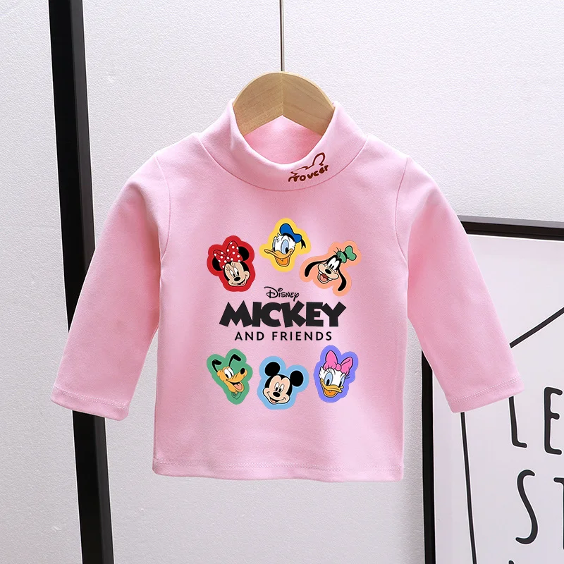 Disney Kids High Neck Underneath Mickey Mouse Long Sleeves Tops Soft and Comfortable Cute Cartoon Printing Heat Preservation Top