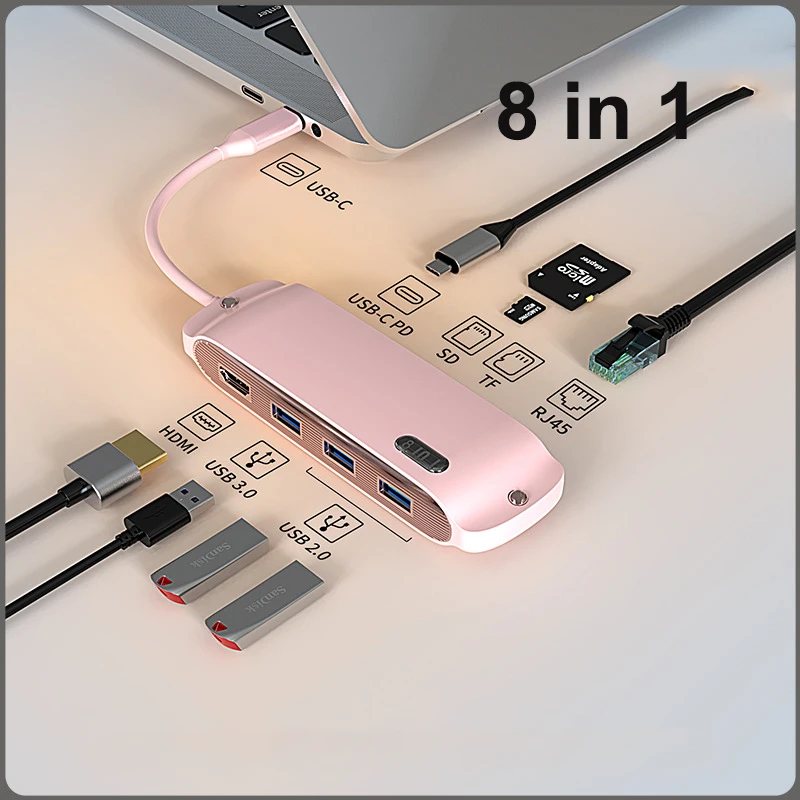 

USB-хаб 8 в 1 с портами USB Type-C и HDMI, 100 Вт
