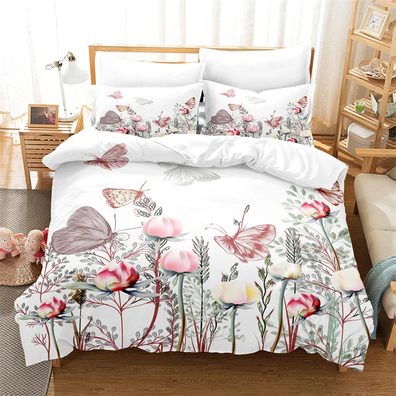 Комплект постельного белья с цветочным рисунком белый комплект пододеяльником и