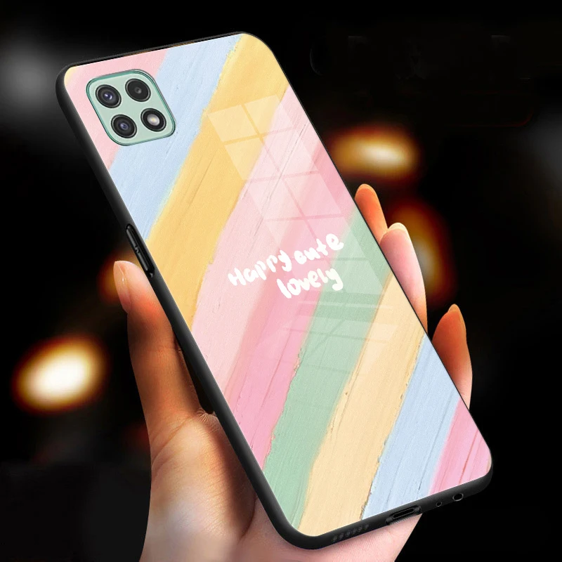 Чехол для телефона из окрашенного радужного стекла Samsung Galaxy Wide 5 A02 M02 A22 5G M22 A31 A41