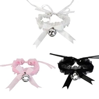 lace choker with bell kitten sweet cute gothic choker detachable cosplay party adjustable jewelry black pink white