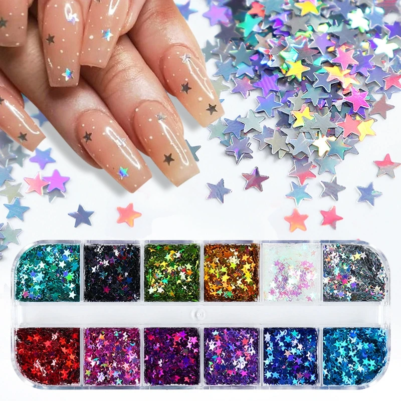 

12Colors/set Nail Glitter Pentagram Shape 3D Sequins Nail Art Tips Charms Epoxy Filled Sequin for Nail Art/craft/makeup