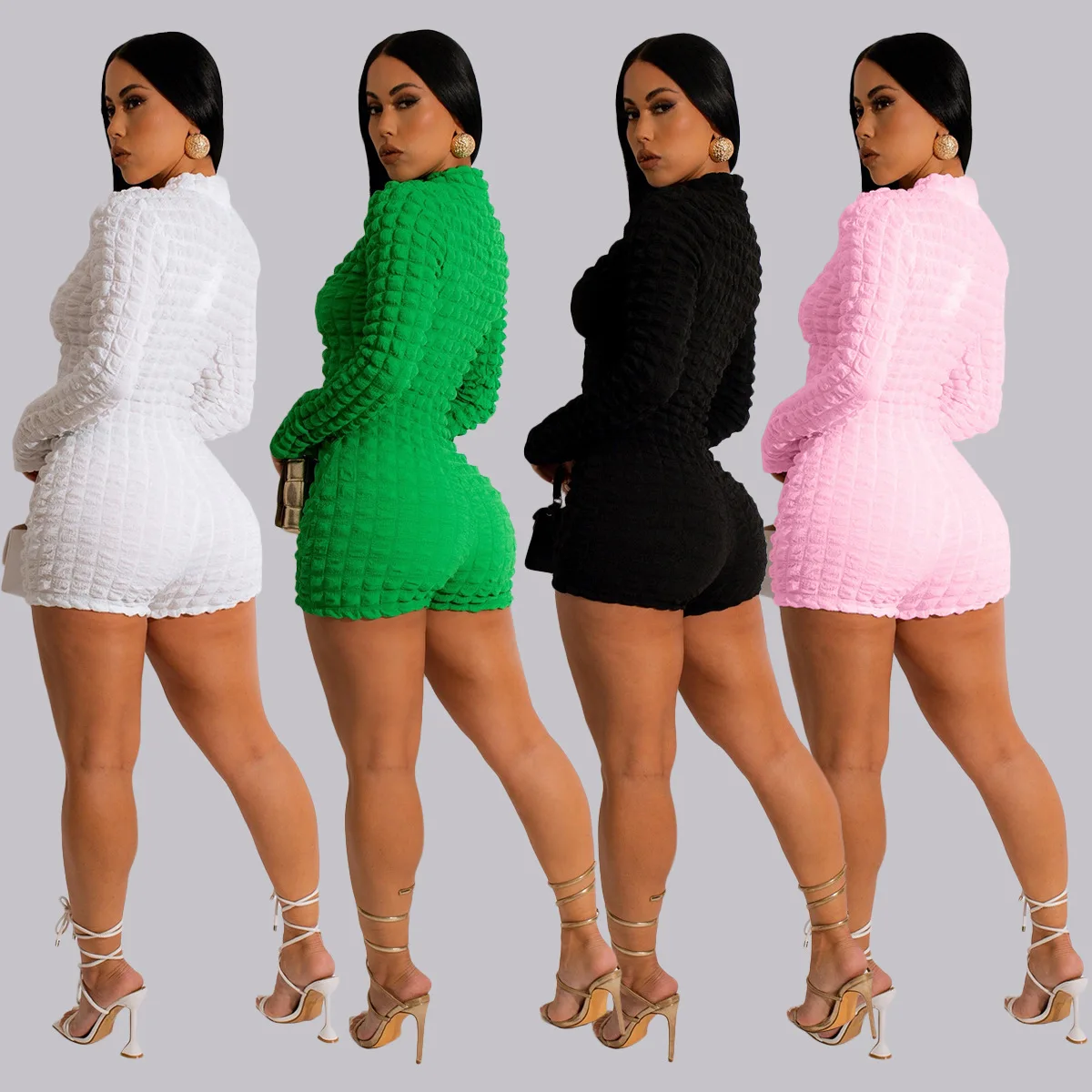 Elegant Bodycon Zipper Romper One Pieces Sexy Jumpsuits Woman 2023 Y2K Streetwear Clothes Club Playsuit Luxury Bodysuit