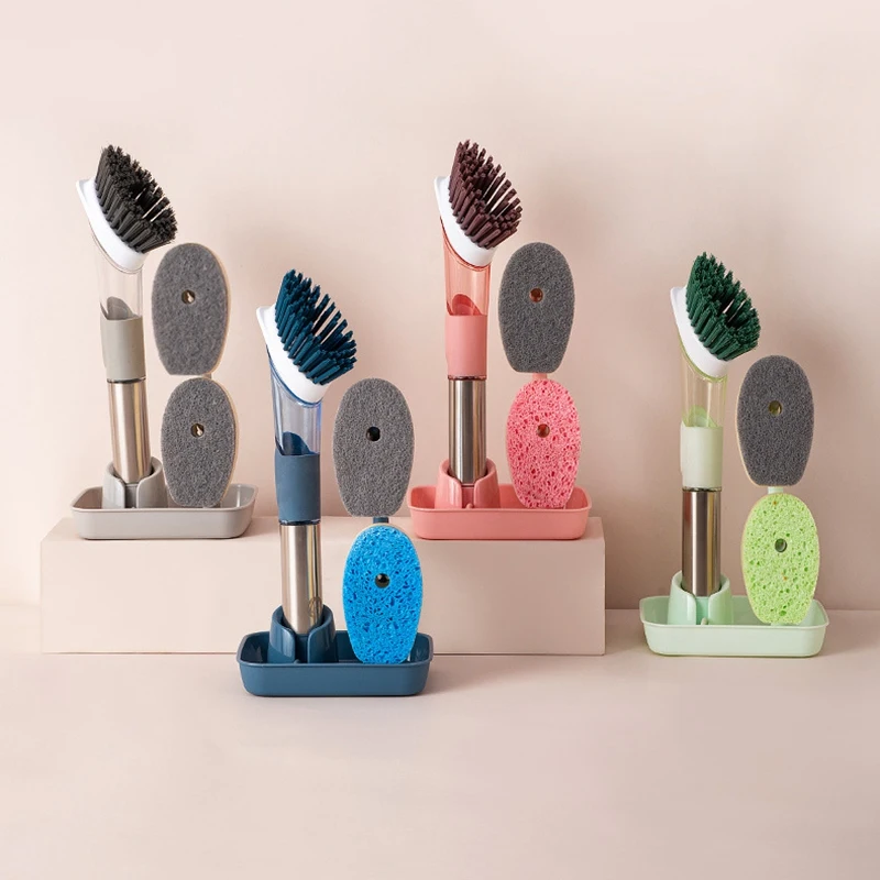 

Kitchen Cleaning Brush Scrubber Dish Bowl Washing Sponge Automatic Liquid Dispenser Kitchen Pot Cleaning Tools