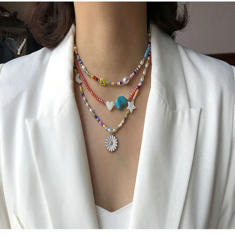 

Fashion Temperament Necklace Sweet Short Flower Necklace Female Turquoise Personality Crystal Shell Clavicle Chain Temperament