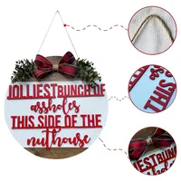 Christmas Seasonal Welcome Sign Small Round Wooden Door Hanger Decoration Rustic Farmhouse Bowknot Craft Decor Office