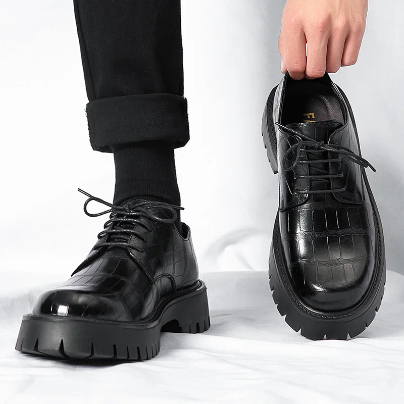 

men fashion platform shoes party nightclub dresses breathable lace-up original leather shoe young gentleman footwear chaussure