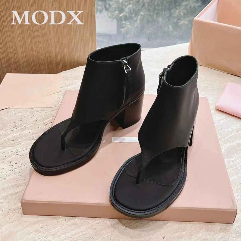 

Сандалии женские из натуральной кожи, дышащие шлепанцы на толстом каблуке, босоножки на молнии сбоку, обувь в римском стиле для подиума, лето