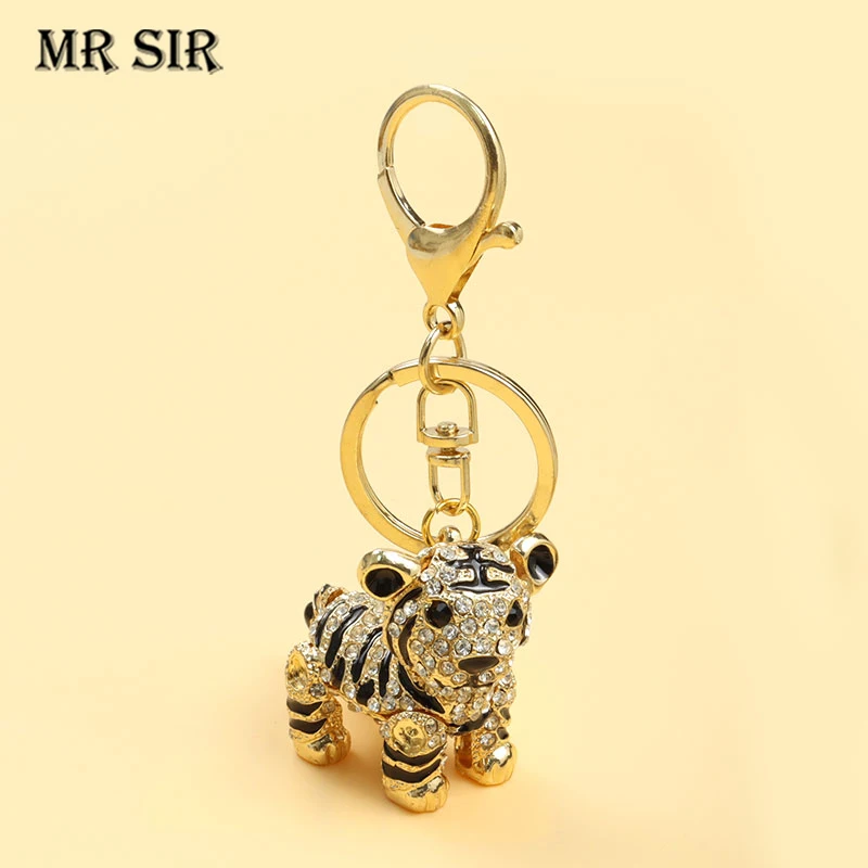 

Cute Siberian Tiger Crystal Rhinestone Keychain Animal Enamel Keyring for Women Men Bag Car Key Holder High Quality Jewelry Gift