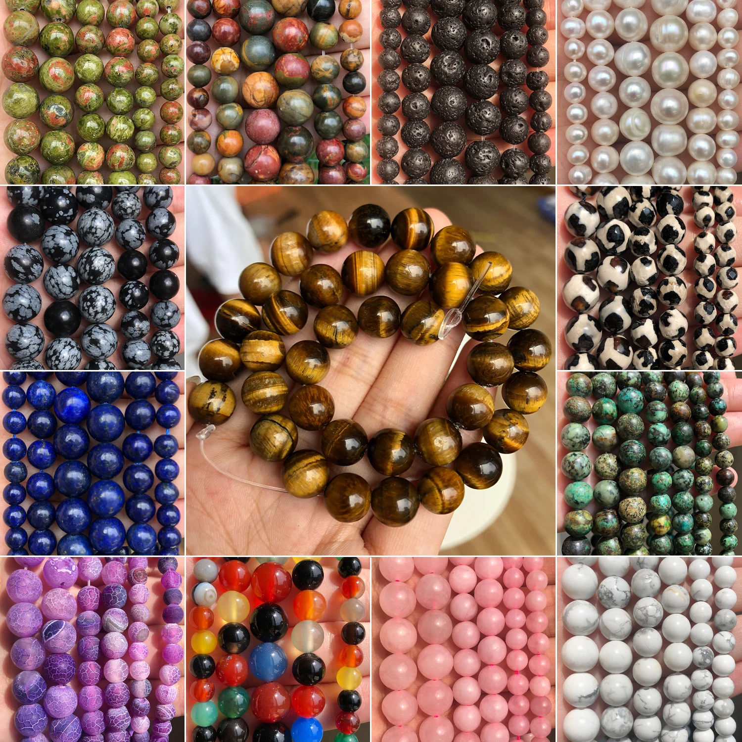 

Natural Stone Beads Tiger Eye Amazonite Rose Quartz Turquoises Agates Round Loose Beads For Jewelry Making DIY Bracelet 4-12mm