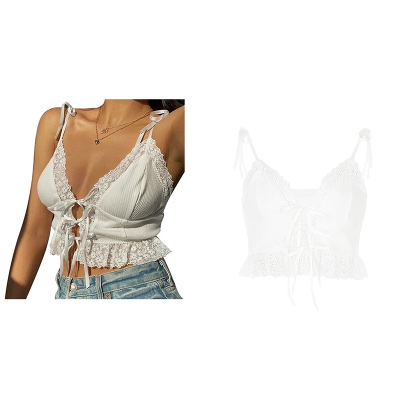

1 Pcs Plaid Knitted Womens Sweater Vest S & 1 Pcs Front Tie Sleeveless Cami Top White L