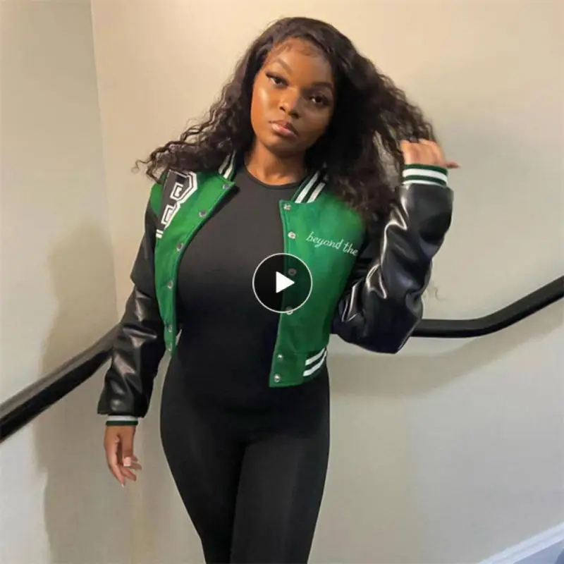 

2021 Winter Long Sleeve Woman Baseball Faux Leather Y2K Varsity Bomber Crop Women's Jackets Coats