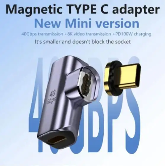 

Магнитный адаптер USB 100 Thunderbolt3 40 Гбит/с USB C штекер-гнездо Вт Магнитный конвертер для быстрой зарядки 8K @ 60 Гц USB C адаптер для передачи данных