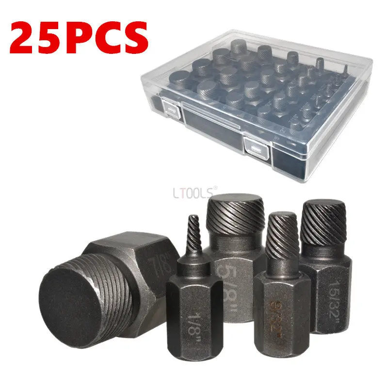 

25PC Broken Rusty Hexagon Screw Bolt Extractor British System Chrome-vanadium Stud Slip Teeth Demolish Stripped Broken Remover