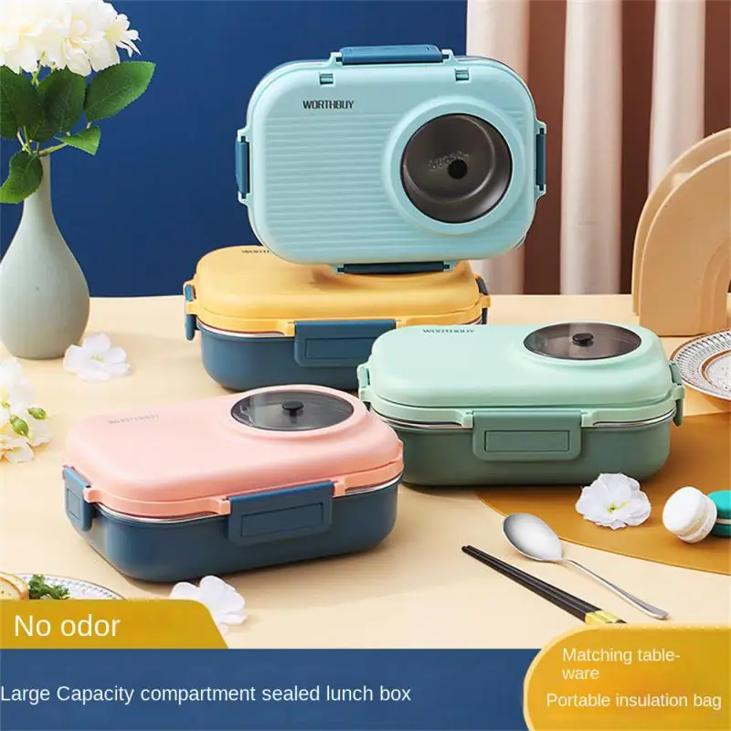 

304 Stainless Steel Insulated Lunch Box Students Carry Lunch Box Portable Double-Layer Lunch Box With Soup Bowl Grid Lunch Box