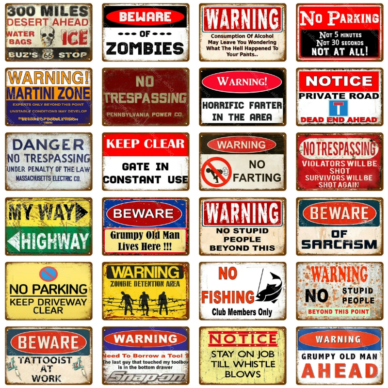 

Warning No Parking Metal Tin Signs Danger No Fishing No Stupid People Metal Poster Art Wall Plaque Pub Garage Home Decor