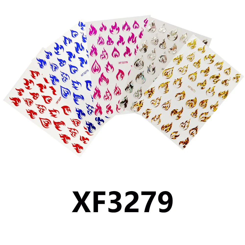 

Shipping Today 5pcs Multicolored flame Nail Stickers Designs Gummed 3D Nail Art Stickers Decals Makep Art Decorations