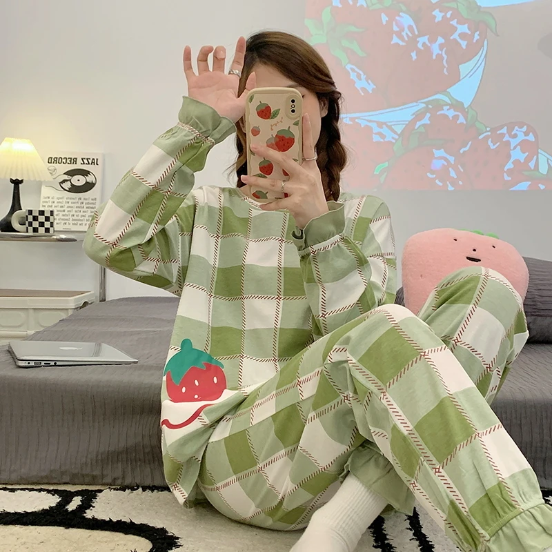 1 2023 ms long sleeve pajamas comfortable women pajamas suits printed cotton spring girl style clothes household to take