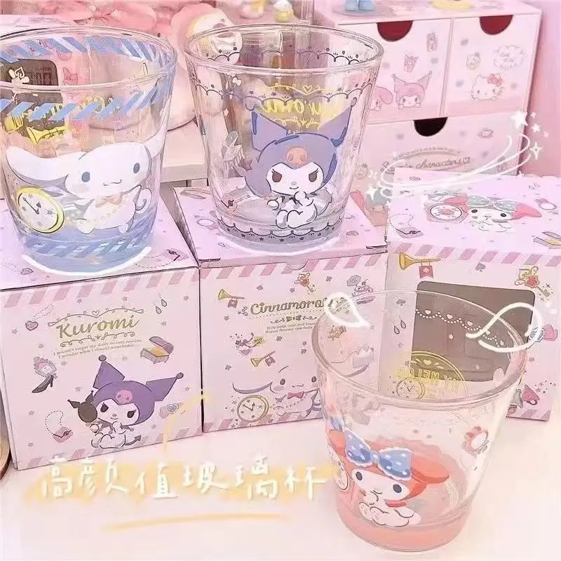 

Kawaii Sanrioed Anime Cartoon series mymelody Kuromi Cinnamoroll Cute fashion fashion High-value Glass mug Couple's mug